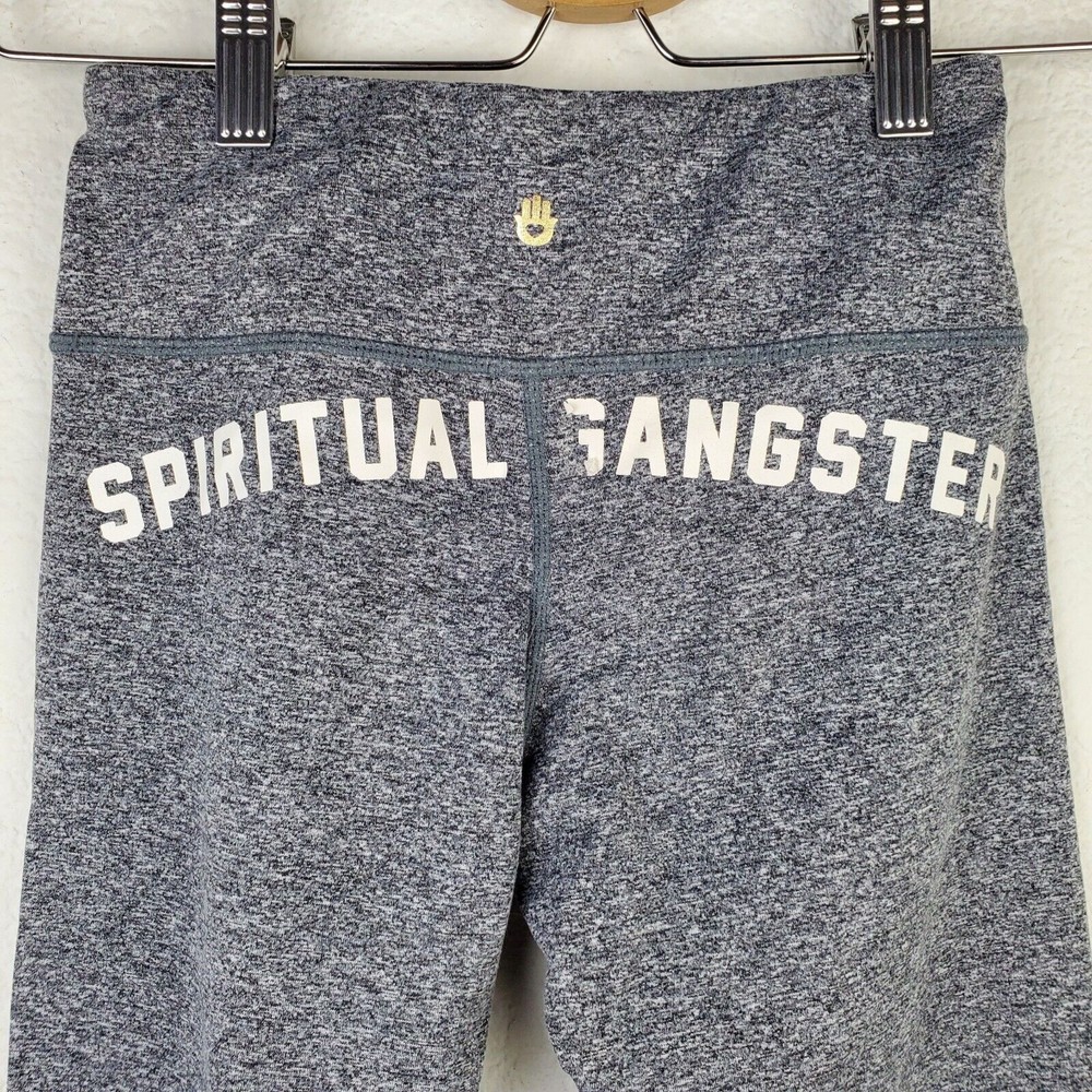 Spiritual Gangster Gray Back Side Spell Out Crop Leggings Sz XS - Picture 3 of 5